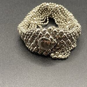 SG Sergio Gutierrez Liquid Silver Mesh Bracelet 7” Diamond Pattern